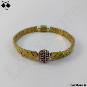 خرید دستبند مردانه طلایی حدید و سواروسکی طلایی نگین دار با قیمت مناسب