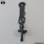 خرید گردنبند طرج صلیب فول نگین مشکی با زنجیر بلند خاص و زیبا