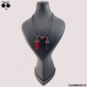 مدل جذاب گردنبند ست عاشقانه مشکی قرمز منشوری جذاب و خاص برای همسر