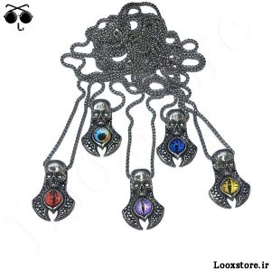 خرید گردنبند اسکلتی با چشم اژدها رنگی و تنوع در 5 مدل و رنگ مختلف با زنجیر استیل