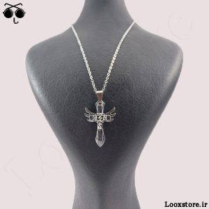 مدل جذاب و خاص گردنبند صلیبی نقره ای با نگین و زنجیر استیل