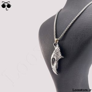 خرید گردنبند طرح کله عقاب نقره ای با زنجیر استیل ویتالی