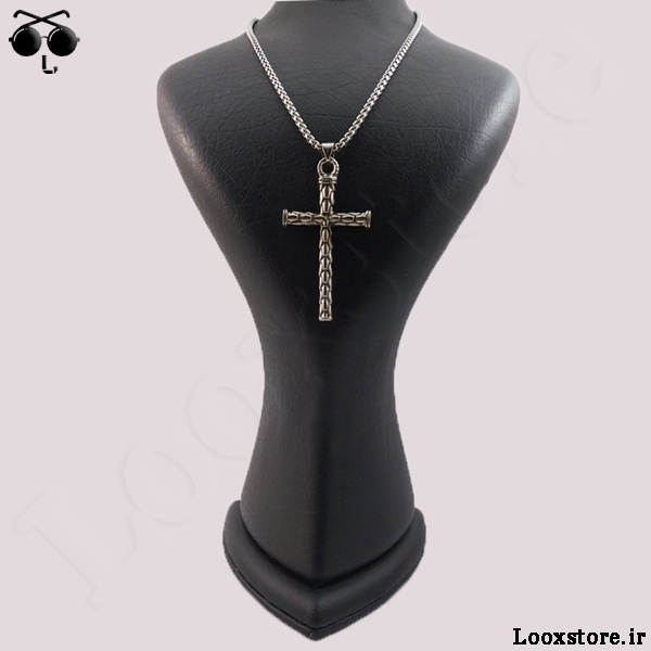 زیباترین مدل گردنبند صلیب طرح دار نقره ای با زنجیر استیل ویتالی