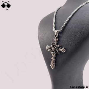 خرید گردنبند شیک صلیب با طراحی گل رز با قیمت مناسب و ارزان