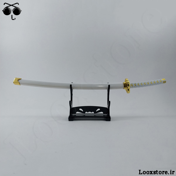 شمشیر غلاف سفید بلند فلزی با پایه نگهدارنده