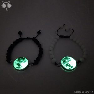 خرید دستبند ماه شب تاب مهره ای مشکی و سفید سبز شو با بهترین قیمت
