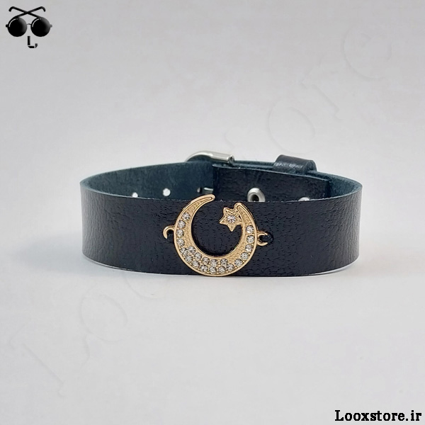 خرید دستبند چرم طرح ماه و ستاره نگین دار طلایی با بهترین قیمت